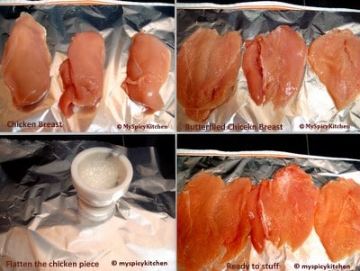 Preparation for stuffed chicken breasts