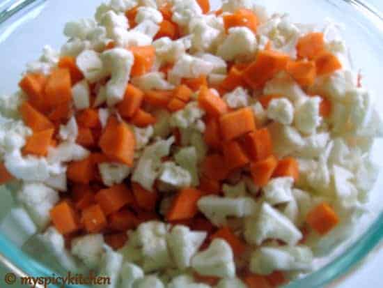 Carrot Cauliflower Pachadi, Carrot Pachadi, Cauliflower Pachadi, Gobhi Achar, Gajar A