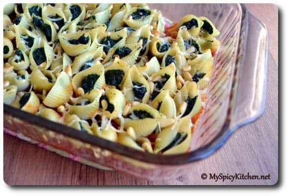 Spinach Stuffed Pasta Shells with Homemade Pasta Sauce.