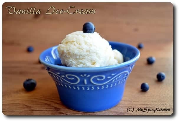 Low fat homemade blueberry ice cream, homemade vanilla ice cream