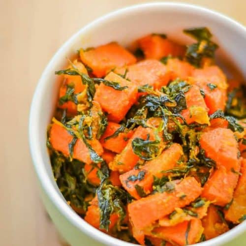 A bowl of gajar methi subzi or carrot fenugreek stir fry