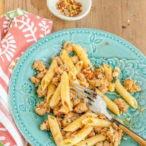 Blogging Marathon, Cooking Carnival, Protein Rich Food, Cooking With Protein Rich Ingredients, Cooking With Chicken, Penne Pasta with Hot Italian Sausage, Sausage, Hot Italian Sausage, Penne Pasta, Chicken Sausage, Italian Chicken Sausage,