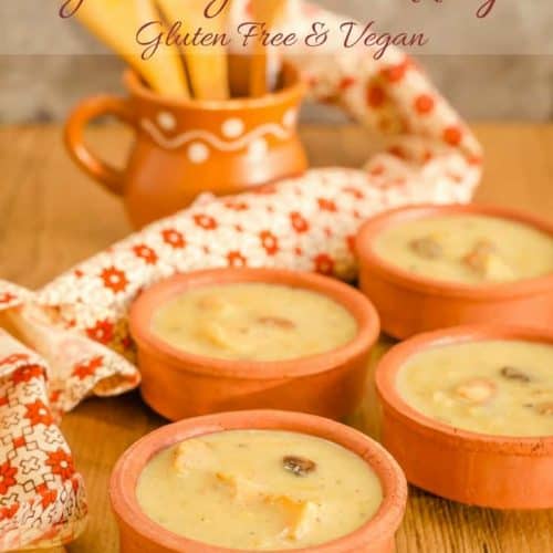 Bowls of moong dal payasam / green gram pudding, gluten free and vegan