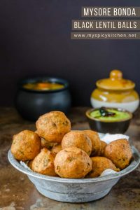 Mysore bonda is a spongy deep fried snack prepared with urad dal and is served with coconut chutney