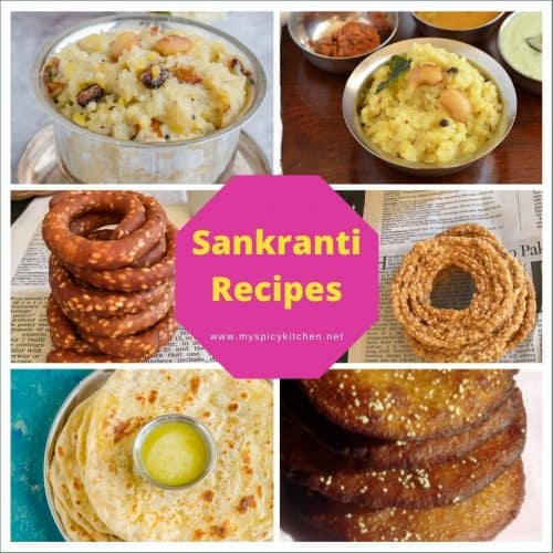 Collage of sankranti recipe images.