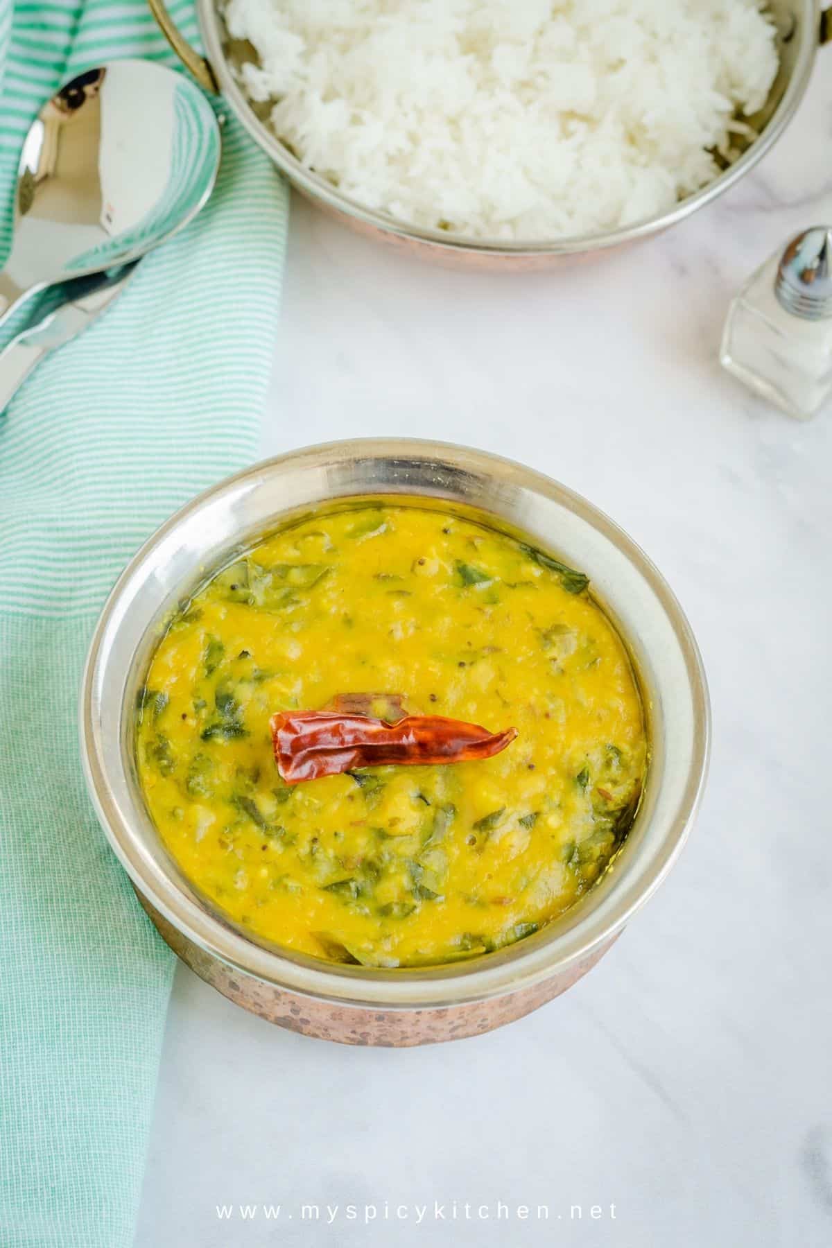 Instant Pot kale dal with thick consistency.