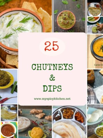 Collage of 25 chutneys and dips.