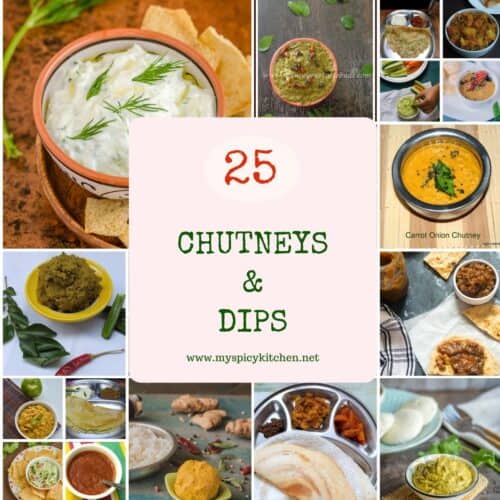 Collage of 25 chutneys and dips.