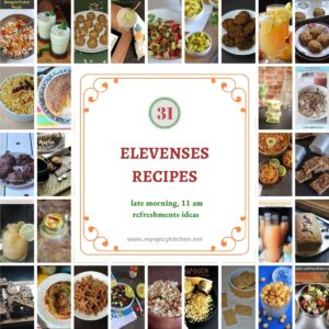 Collage of 31 delicious refreshments for elevenses,, midd morning snack.