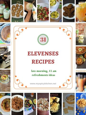 Collage of 31 delicious refreshments for elevenses,, midd morning snack.