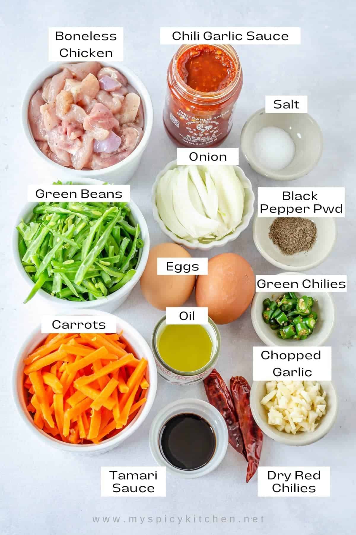 Ingredients for chili garlic noodles.