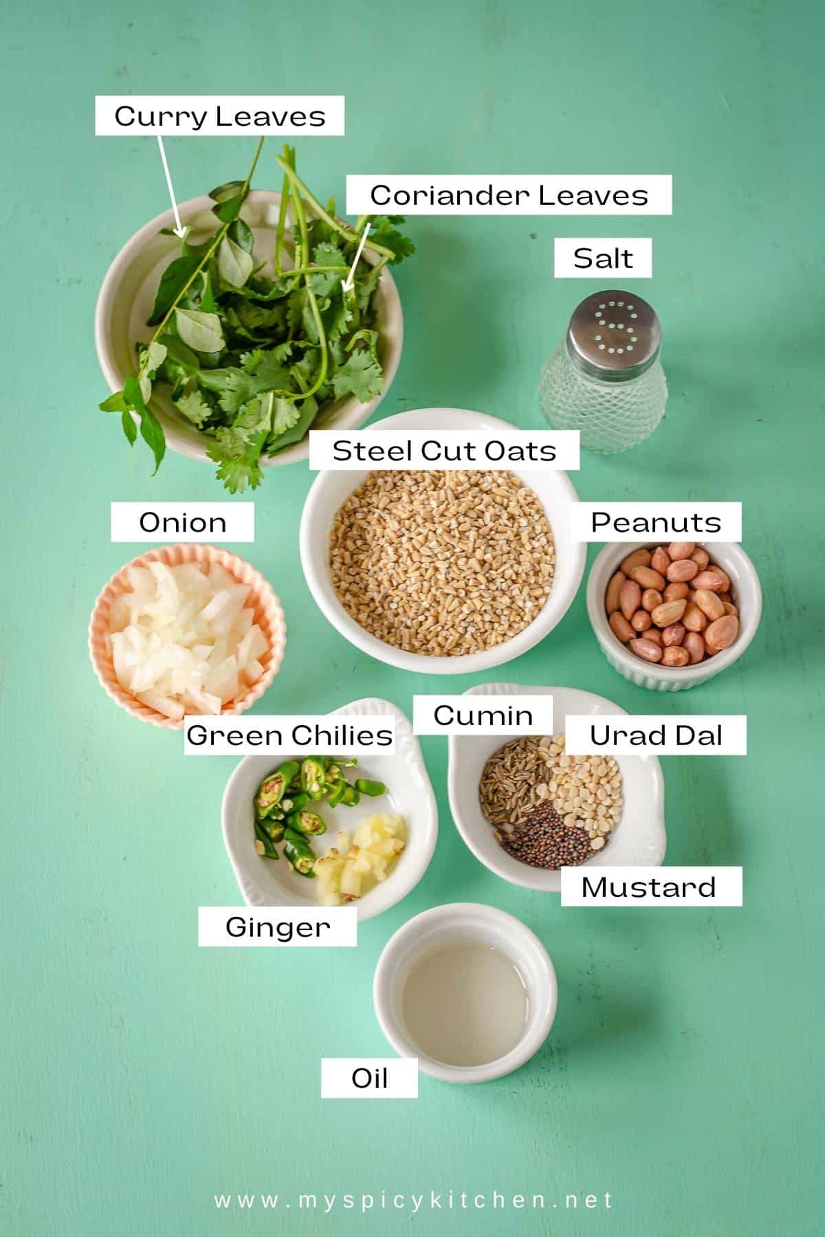 Ingredients for oats upma.